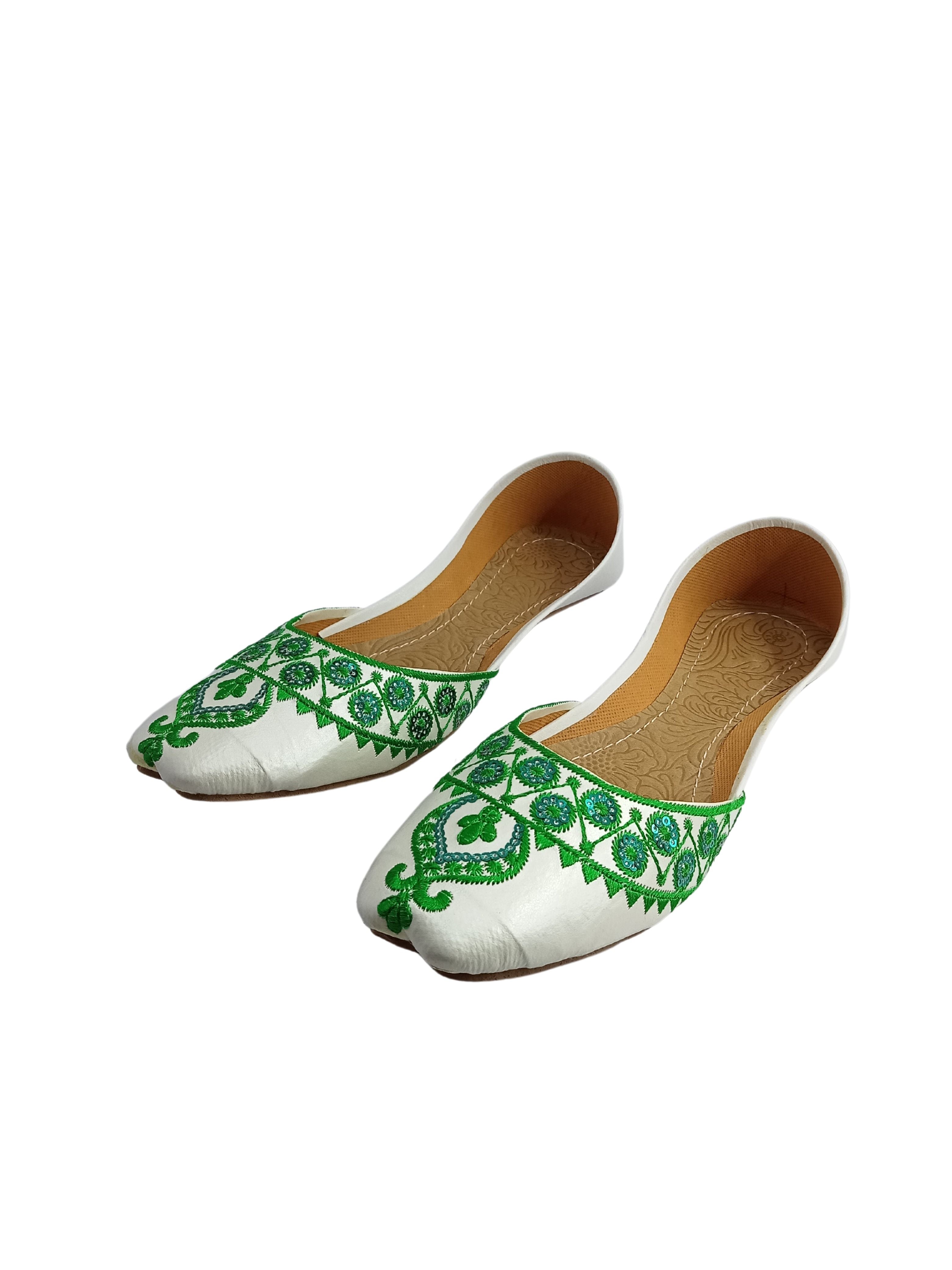 Traditional Ladies Slipper with Green Floral Design