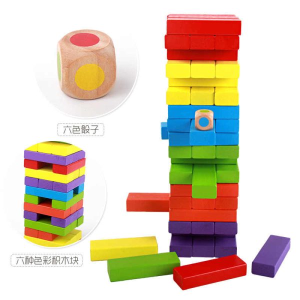 Jenga Wooden Blocks | Wood Tumbling Stacking Tower Game 48 Pieces With 4 Dice Kids & Adults Fun