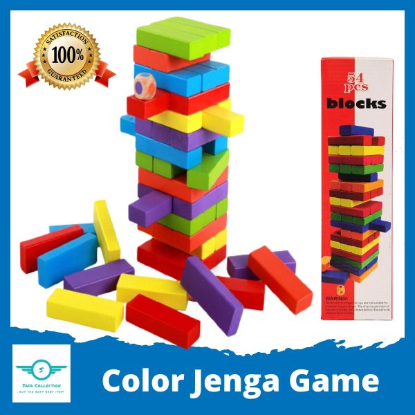 Jenga Wooden Blocks | Wood Tumbling Stacking Tower Game 48 Pieces With 4 Dice Kids & Adults Fun