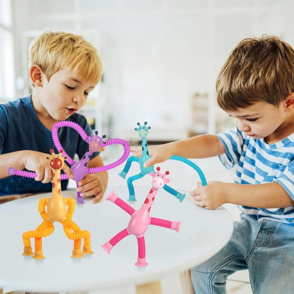 Telescopic Suction Cup Giraffe Toy Pop Tubes Sensory Toys For Toddlers Fidget Toys For Anxiety Add Adhd Autism Funny For Kids Boys Girls – Multicolor