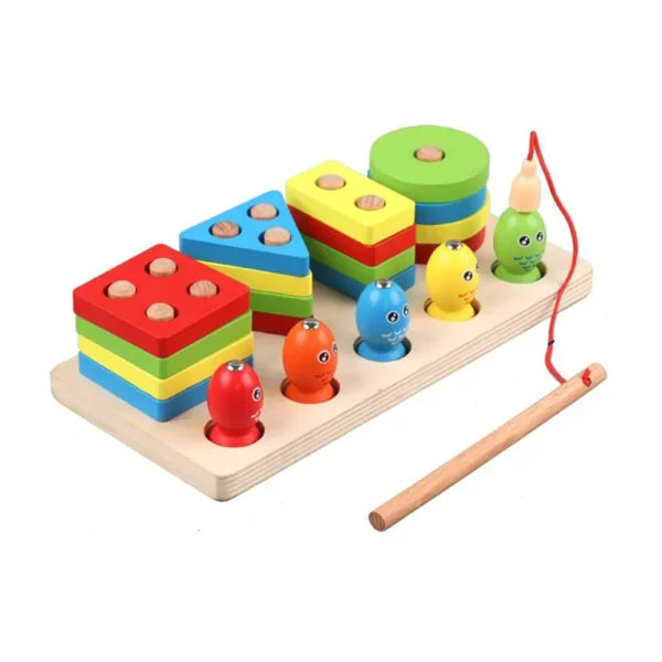 Wooden Fishing Four Post | Geometric Shape Sorter With Magnetic Fishing Game