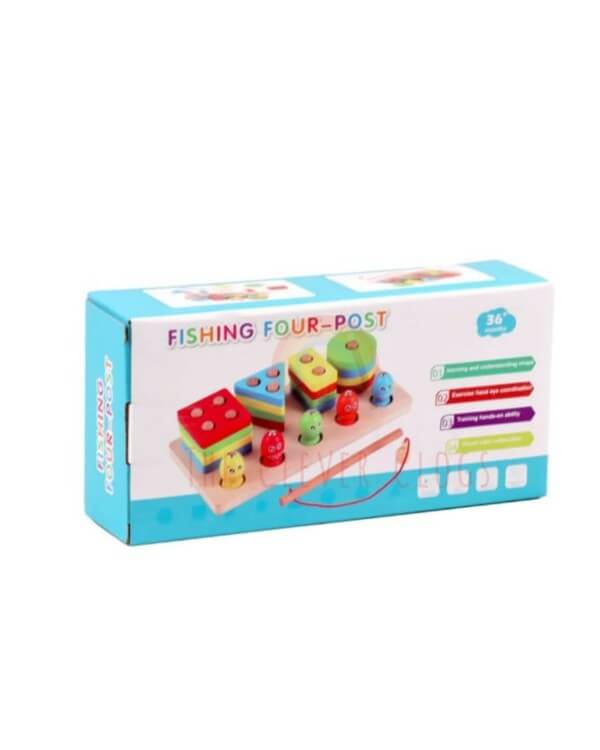 Wooden Fishing Four Post | Geometric Shape Sorter With Magnetic Fishing Game